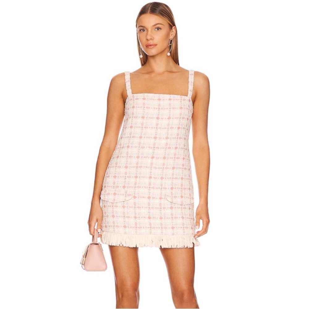 Alexis Tweed Fringe Hem Mini Dress New